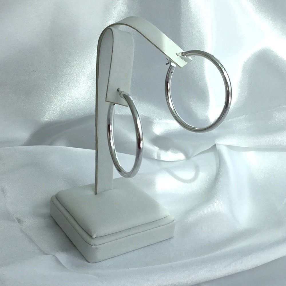 Sterling 3mm Round Tube Hoop Earrings - Picture 12 of 16